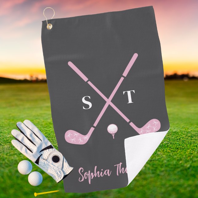 Toalla De Golf Elegant Pink Golf Club White Bows Custom Birthday (Subido por el creador)