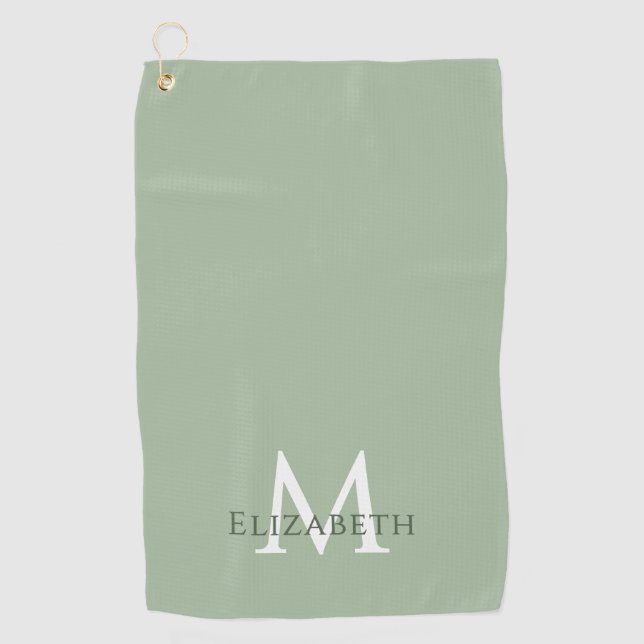 Toalla De Golf Elegant Sage Green Monogram Name Initial Custom (Anverso)