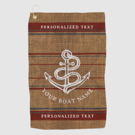 Toalla De Golf Elegante Ancla Burlap Nautical Boat Name Personali