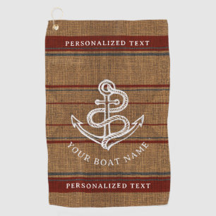 Toalla De Golf Elegante Ancla Burlap Nautical Boat Name Personali