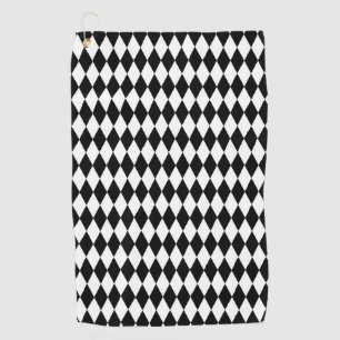 Toalla De Golf Elegante Blanco Negro Harlequín Geométrico Rombo