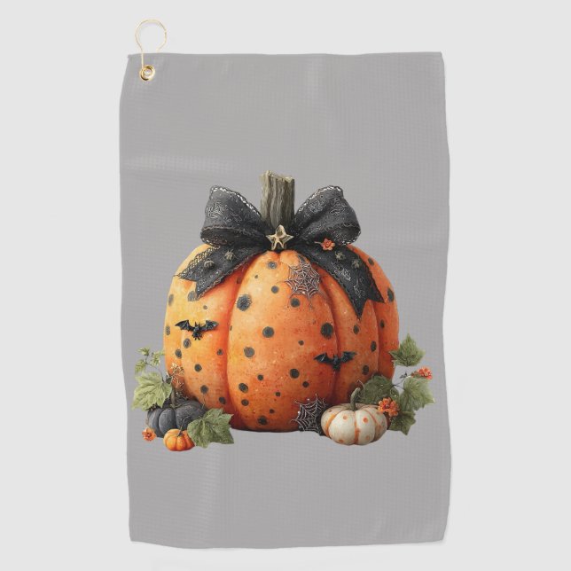 Toalla De Golf Elegante calabaza de Halloween con arco negro (Anverso)