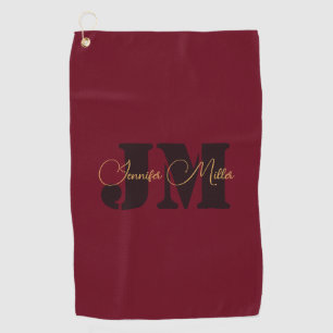Toalla De Golf Elegante diseño minimalista de monograma burdeos p