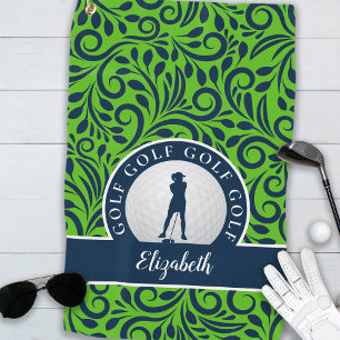 Toalla De Golf Elegante Golfista Nombre Modern Monogramado Verde 