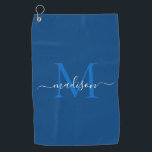 Toalla De Golf Elegante guión de Moda azul de la Marina de Monogr<br><div class="desc">Monograma blanco azul marino Elegante Girly Nombre Toalla de Golf</div>
