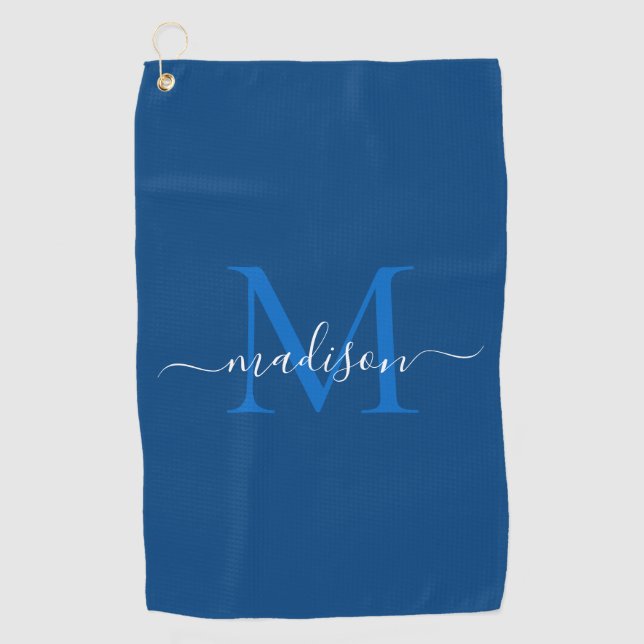 Toalla De Golf Elegante guión de Moda azul de la Marina de Monogr (Anverso)