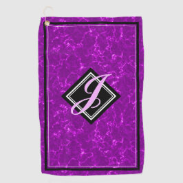 Toalla De Golf Elegante Guión Inicial de Mármol Púrpura Negro Dia