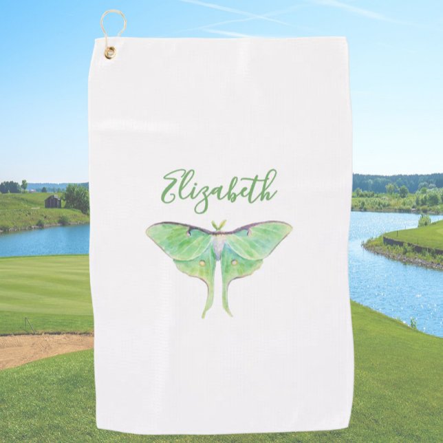 Toalla De Golf Elegante Luna Verde Luna Moth Custom Name Ladies (Subido por el creador)