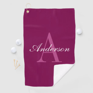 Toalla De Golf Elegante Magenta rojo, rosa y blanco nombre y mono
