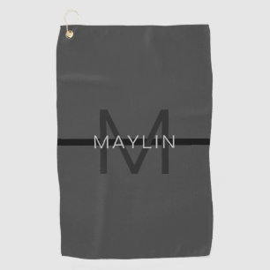 Toalla De Golf Elegante Masculina Nombre Gris Oscuro y Monograma