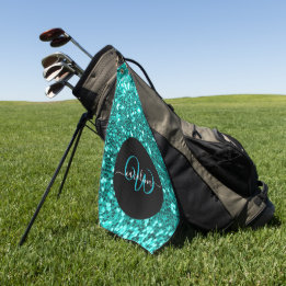 Toalla De Golf Elegante monograma aqua nombre purpurina negro