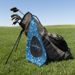 Toalla De Golf Elegante monograma azul purpurina nombre negro