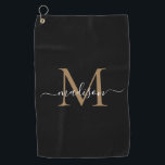 Toalla De Golf Elegante Monograma Black Gold Girly Script Nombre<br><div class="desc">Monograma de oro negro Elegante Girly Script Nombre Toalla de Golf</div>