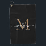 Toalla De Golf Elegante Monograma Black Gold Girly Script Nombre<br><div class="desc">Monograma de oro negro Elegante Girly Script Nombre Toalla de Golf</div>