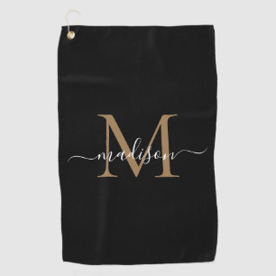 Toalla De Golf Elegante Monograma Black Gold Girly Script Nombre