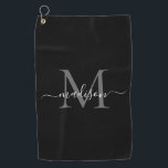 Toalla De Golf Elegante Monograma Blanco Blanco Negro Nombre de g<br><div class="desc">Monograma blanco negro Elegante Girly Script Nombre Toalla de Golf</div>
