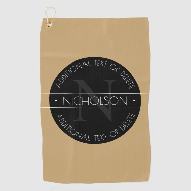 Toalla De Golf Elegante Monograma Moderno Editable Negro Oro Blan (Anverso)