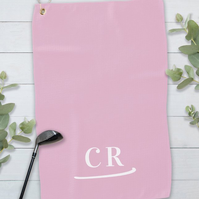 Toalla De Golf Elegante Monograma Moderno Sencillo Rosa Moderno (Elegant Simple Monogrammed Modern Modern Pink Golf Towel)