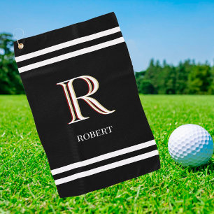Toalla De Golf Elegante Monograma personalizado de blanco negro