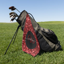 Toalla De Golf Elegante monograma purpurina rojo nombre negro