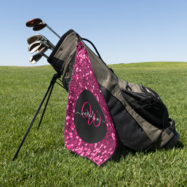 Toalla De Golf Elegante monograma purpurina rosa nombre negro