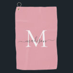 Toalla De Golf Elegante Monograma Rubor Gris Rosa Girly Script No<br><div class="desc">Moderno Monograma Gris Rosa Rubor Elegante Guión Giratorio Nombre Toalla de Golf</div>