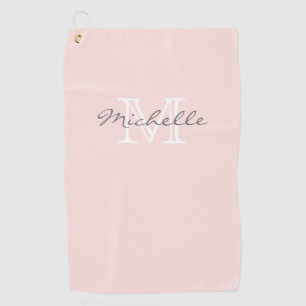 Toalla De Golf Elegante nombre mínimo y monograma rosado