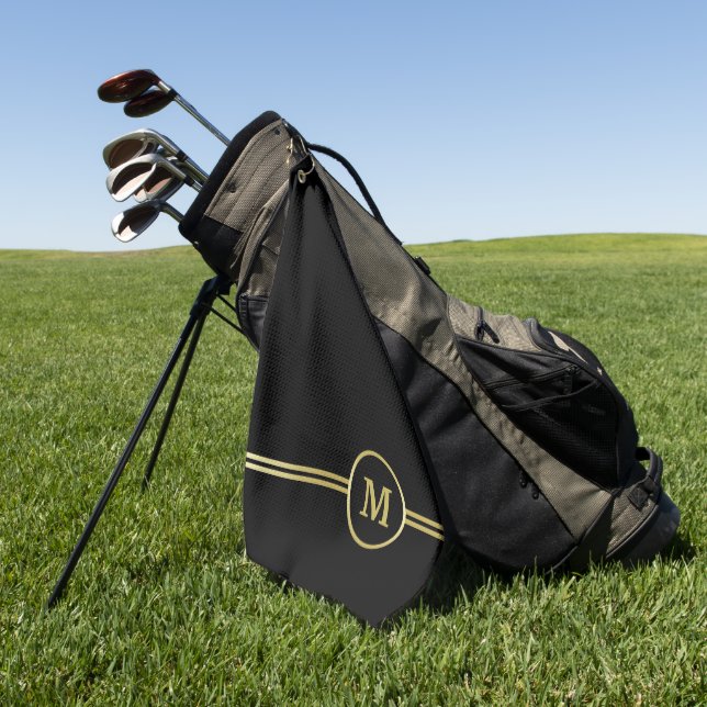 Toalla De Golf Elegante oro Monograma personalizado sobre negro (Verde)