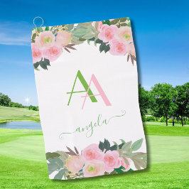 Toalla De Golf Elegante Personalizado de flores rosadas monograma