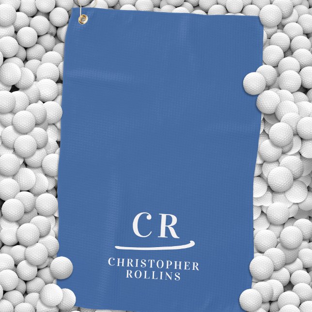 Toalla De Golf Elegantes Iniciales Modernas Monogramadas Nombre A (Elegant Modern Monogrammed Initials Name Blue Golf Towel)