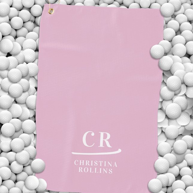 Toalla De Golf Elegantes Iniciales Modernas Monogramadas Nombre R (Elegant Modern Monogrammed Initials Name Pink Golf Towel)