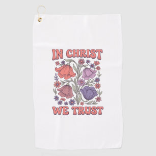 Toalla De Golf En Cristo Confiamos Diseño Floral Cristiano Vector