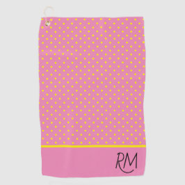 Toalla De Golf Encantador con lunares amarillos y rosa monogramad