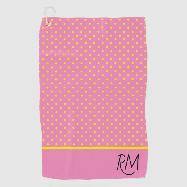 Toalla De Golf Encantador rosa monogramado con puntos de polka am (Anverso)