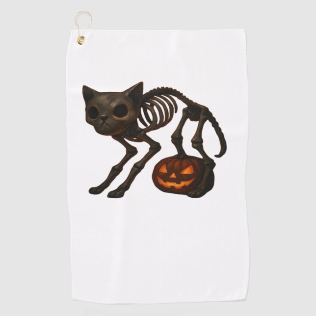 Toalla De Golf Espectacular gato Skeleton Halloween regalo camise (Anverso)