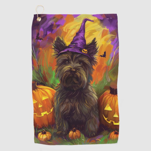 Toalla De Golf Espeluznante Skye Terrier Perro Halloween Calabaza (Anverso)