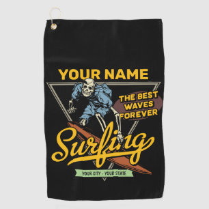 Toalla De Golf Esqueleto de surf personalizado montando olas Surf