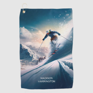 Toalla De Golf Esquiador de Montaña con Nombre Personalizado