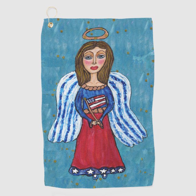 Toalla De Golf Estados Unidos Angel Blue Eyes American Flag Gold  (Anverso)