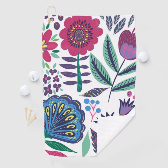 Toalla De Golf Estampado de flores magenta del arte popular (In situ)