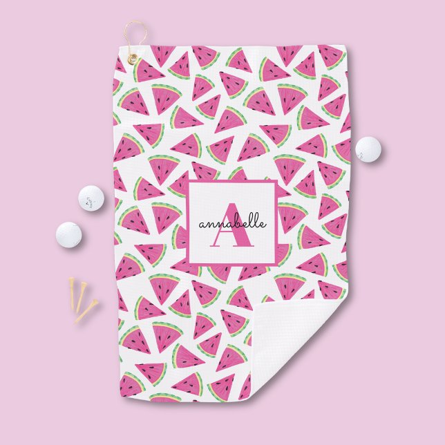 Toalla De Golf Estampado de sandía monograma rosa (Watermelon pattern personalized golf towel)