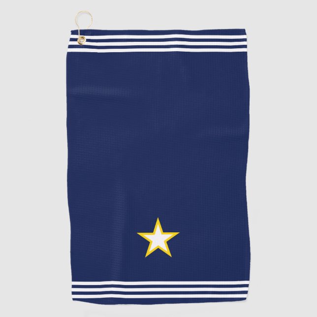 Toalla De Golf Estrella personalizado y tres franjas en azul mari (Anverso)