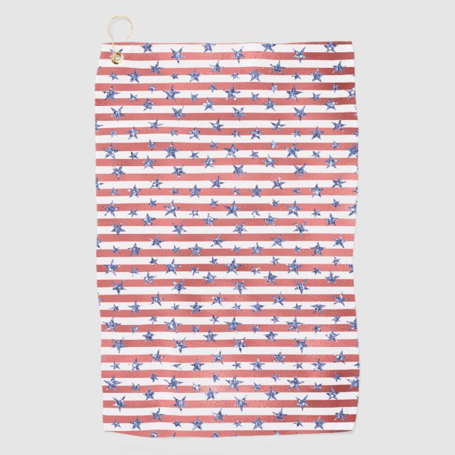 Toalla De Golf Estrellas azules del Purpurina blanco rojo (Anverso)