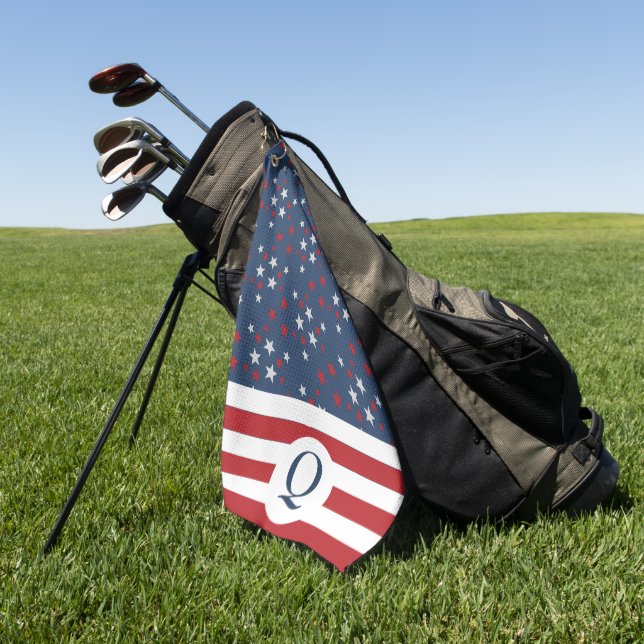 Toalla De Golf Estrellas monogramadas patrióticas y rayas (Verde)