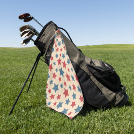 Toalla De Golf Estrellas Rojas y Azules, 4 de Julio, Fondo Beige