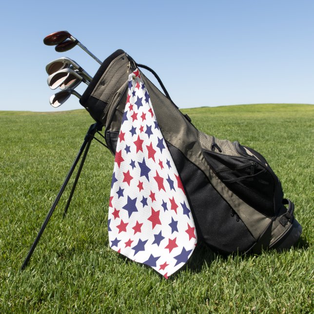 Toalla De Golf Estrellas Rojas y Azules, 4 de Julio, Fondo Blanco (Verde)