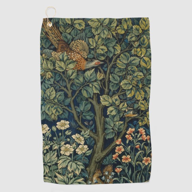Toalla De Golf Faisán pájaro árbol bosque William Morris (Anverso)