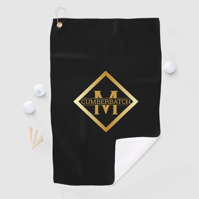 Toalla De Golf Falso Monograma de Oro – Negro y Dorado (In situ)