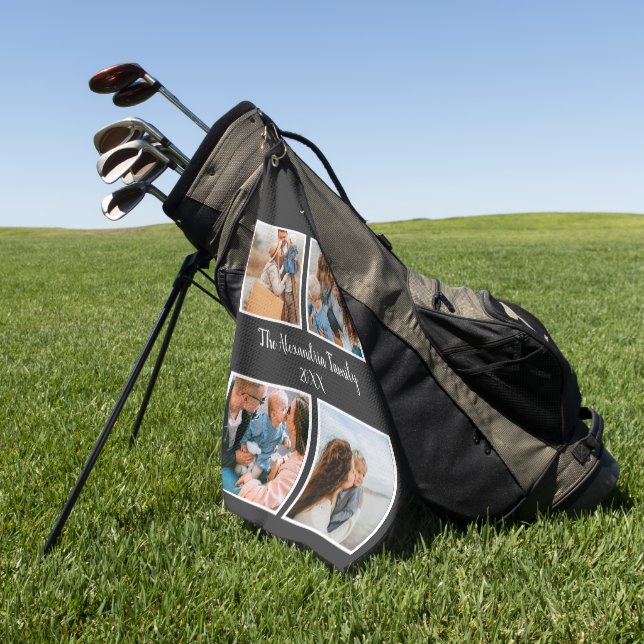 Toalla De Golf Familia personalizada 4 plantilla de collage de fo (Verde)