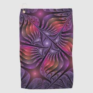 Toalla De Golf Fantasía colorida Resumen Trippy Purple Fractal